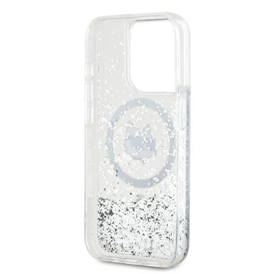 Karl Lagerfeld Liquid Glitter Choupette Head MagSafe dėklas iPhone 15 Pro - Permatomas 6