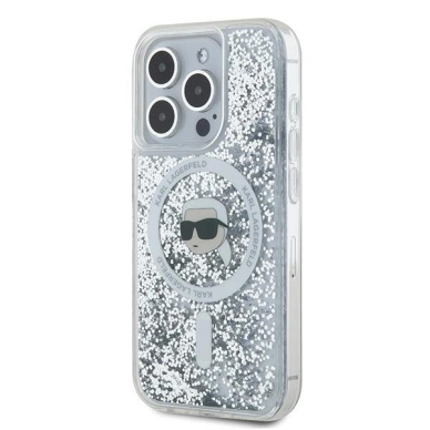 Karl Lagerfeld Liquid Glitter Karl Head MagSafe dėklas iPhone 15 Pro - Permatomas 1