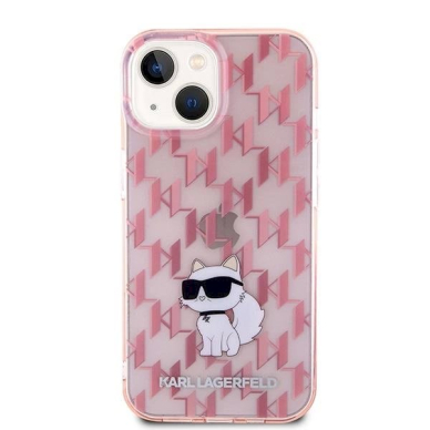 Karl Lagerfeld Monogram Choupette dėklas skirtas iPhone 15 - Rožinis 2