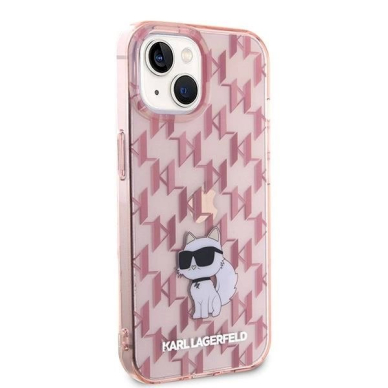 Karl Lagerfeld Monogram Choupette dėklas skirtas iPhone 15 - Rožinis 3