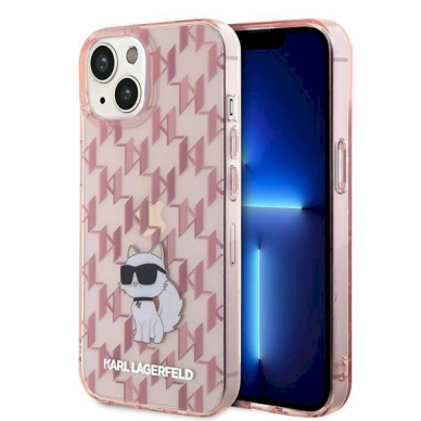 Karl Lagerfeld Monogram Choupette dėklas skirtas iPhone 15 - Rožinis