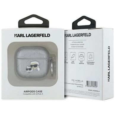 Karl Lagerfeld Monogram Karl & Choupette Head Dėklas skirtas AirPods 4 - Sidabrinis 2