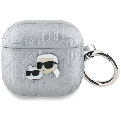 Karl Lagerfeld Monogram Karl & Choupette Head Dėklas skirtas AirPods 4 - Sidabrinis
