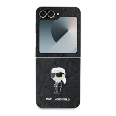 Karl Lagerfeld Saffiano Monogram Ikonik Pin Dėklas Samsung Galaxy Z Flip 6 - juodas 1