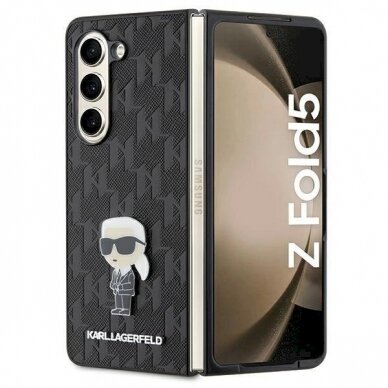 Karl Lagerfeld Saffiano Monogram Ikonik Pin dėklas skirtas Samsung Galaxy Z Fold 5 - Juodas