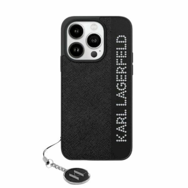 Karl Lagerfeld Saffiano Rhinestones  Charm dėklas iPhone 15 Pro Max - Juodas