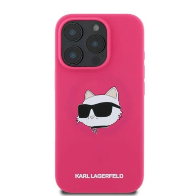 Karl Lagerfeld Silicone Choupette Head Print MagSafe iPhone 16 Pro Max Case - Fuchsia 3