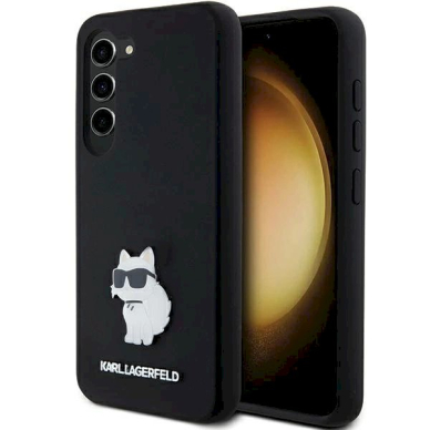 Karl Lagerfeld Silicone Choupette Metal Pin dėklas Samsung Galaxy S24 - Juodas