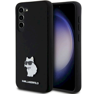 Karl Lagerfeld Silicone Choupette Metal Pin dėklas Samsung Galaxy S24+ - Juodas