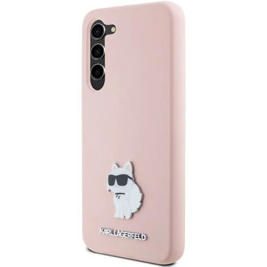 Karl Lagerfeld Silicone Choupette Metal Pin dėklas Samsung Galaxy S24+ - Rožinis 1