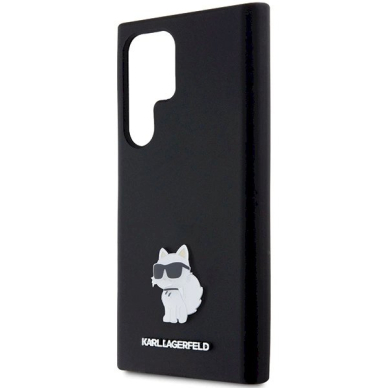 Karl Lagerfeld Silicone Choupette Metal Pin dėklas Samsung Galaxy S24 Ultra - Juodas 5