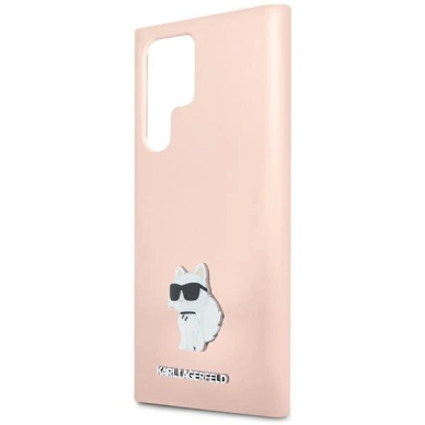 Karl Lagerfeld Silicone Choupette Metal Pin dėklas Samsung Galaxy S24 Ultra - Rožinis 5