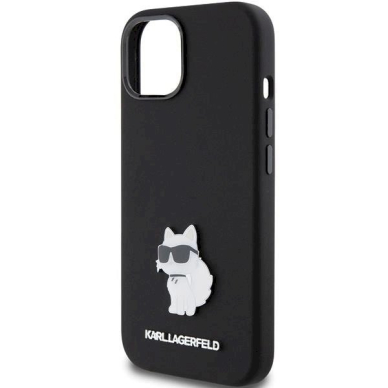 Karl Lagerfeld Silicone Choupette Metal Pin dėklas skirtas iPhone 15 - Juodas 5