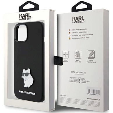 Karl Lagerfeld Silicone Choupette Metal Pin dėklas skirtas iPhone 15 - Juodas 7