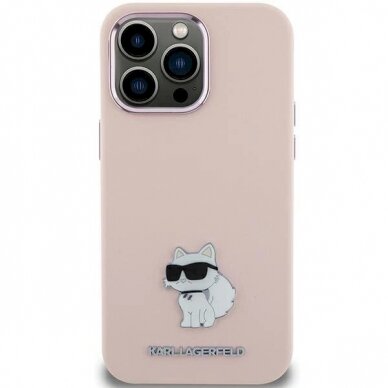 Karl Lagerfeld Silicone Choupette Metal Pin dėklas skirtas iPhone 15 Plus / 14 Plus - Rožinis