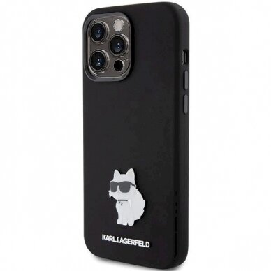 Karl Lagerfeld Silicone Choupette Metal Pin dėklas skirtas iPhone 15 Pro - Juodas 1