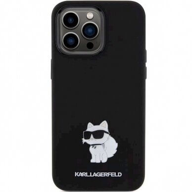 Karl Lagerfeld Silicone Choupette Metal Pin dėklas skirtas iPhone 15 Pro - Juodas 2