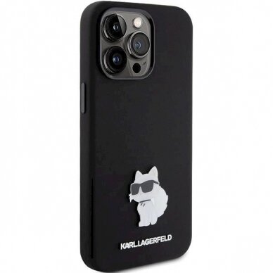 Karl Lagerfeld Silicone Choupette Metal Pin dėklas skirtas iPhone 15 Pro - Juodas 3