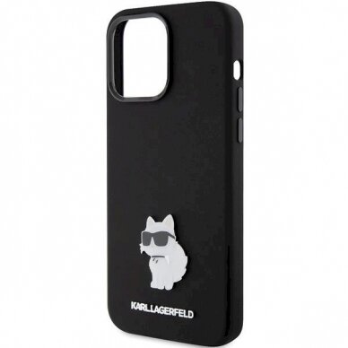 Karl Lagerfeld Silicone Choupette Metal Pin dėklas skirtas iPhone 15 Pro - Juodas 5