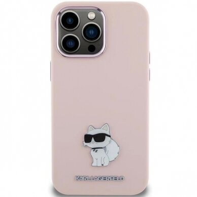 Karl Lagerfeld Silicone Choupette Metal Pin dėklas skirtas iPhone 15 Pro - Rožinis 2