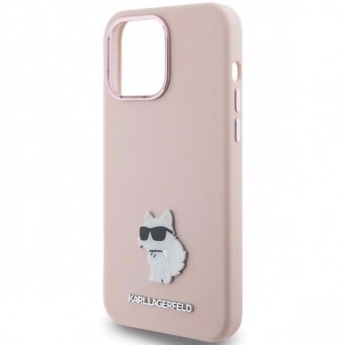 Karl Lagerfeld Silicone Choupette Metal Pin dėklas skirtas iPhone 15 Pro - Rožinis 5