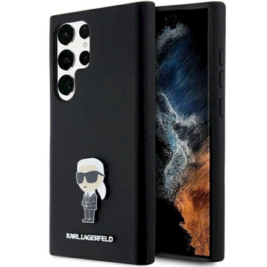 Karl Lagerfeld Silicone Ikonik Metal Pin dėklas Samsung Galaxy S24 Ultra - Juodas