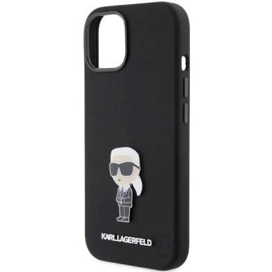 Karl Lagerfeld Silicone Ikonik Metal Pin dėklas skirtas iPhone 15 - Juodas 5