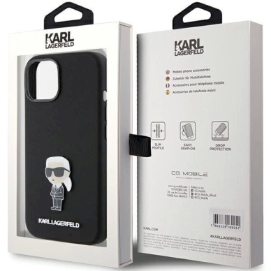 Karl Lagerfeld Silicone Ikonik Metal Pin dėklas skirtas iPhone 15 - Juodas 7