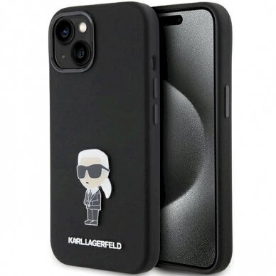 Karl Lagerfeld Silicone Ikonik Metal Pin dėklas skirtas iPhone 15 - Juodas