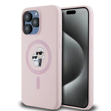 Karl Lagerfeld Silicone Karl Choupette MagSafe dėklas iPhone 15 Pro - Rožinis