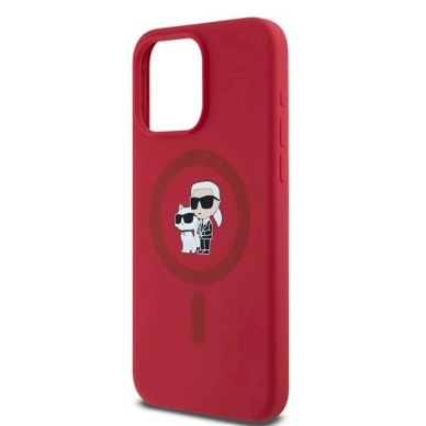 Karl Lagerfeld Silicone Karl Choupette Ring MagSafe dėklas iPhone 15 Pro Max - Raudonas 5