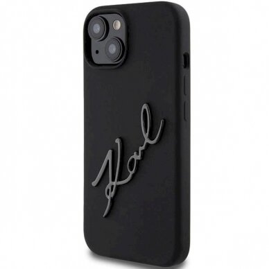 Karl Lagerfeld Silicone Karl Script dėklas skirtas iPhone 15 - Juodas