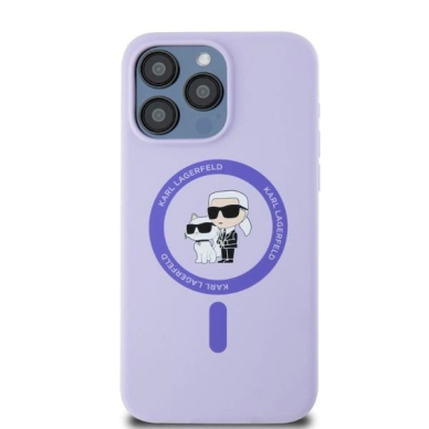 Karl Lagerfeld Silicone Karl&amp;Choupette Heads Ring MagSafe Dėklas iPhone 15 Pro Max - violetinis 2