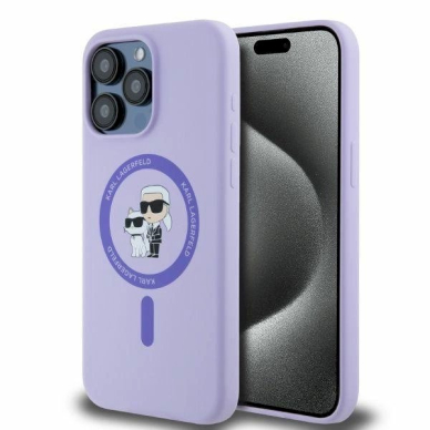 Karl Lagerfeld Silicone Karl&amp;Choupette Heads Ring MagSafe Dėklas iPhone 15 Pro Max - violetinis