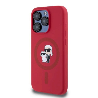 Karl Lagerfeld Silicone Karl&amp;Choupette Heads Ring MagSafe Dėklas iPhone 15 Pro - Red 1