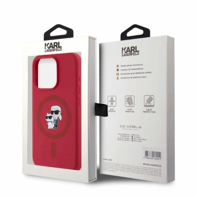 Karl Lagerfeld Silicone Karl&amp;Choupette Heads Ring MagSafe Dėklas iPhone 15 Pro - Red 3