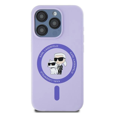 Karl Lagerfeld Silicone Karl&amp;Choupette Heads Ring MagSafe Dėklas iPhone 15 Pro - violetinis 2