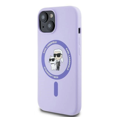 Karl Lagerfeld Silicone Karl&amp;Choupette Heads Ring MagSafe iPhone 15 Case - violetinis 1