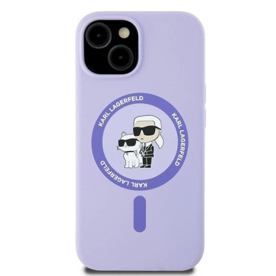 Karl Lagerfeld Silicone Karl&amp;Choupette Heads Ring MagSafe iPhone 15 Case - violetinis 2