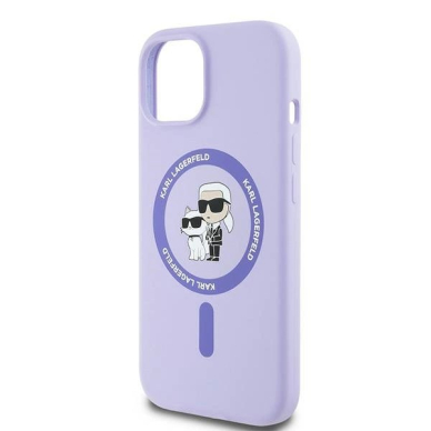 Karl Lagerfeld Silicone Karl&amp;Choupette Heads Ring MagSafe iPhone 15 Case - violetinis 5