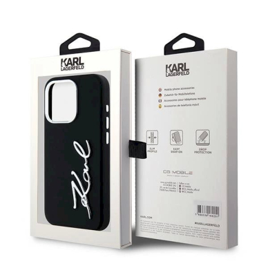 Karl Lagerfeld Silicone Metal Script Logo dėklas iPhone 15 Pro - Juodas 7