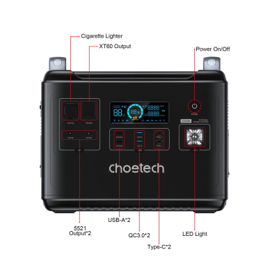 Kilnojama energijos stotis Choetech BS006 Super Mini 2000W Charging Dock Black atsarginis maitinimo šaltinis 5