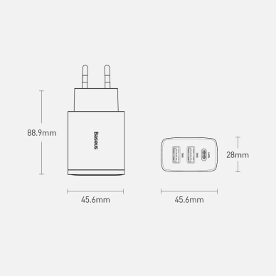 Kompaktinis Greitas Buitinis Įkroviklis Baseus Compact quick charger USB Type C / 2x USB 30W 3A Power Delivery Quick Charge Juodas (CCXJ-E01) 16