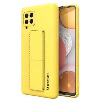 Lankstus Silikoninis Dėklas su Stovu Wozinsky Kickstand Case Samsung Galaxy A22 4G Geltonas