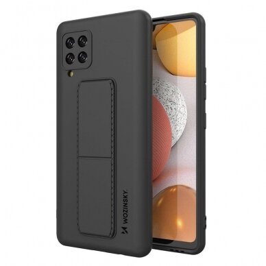 Lankstus Silikoninis Dėklas su Stovu Wozinsky Kickstand Case Samsung Galaxy A22 4G Juodas