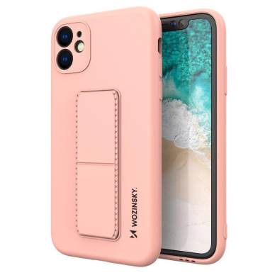 Lankstus Silikoninis Dėklas su Stovu Wozinsky Kickstand Case Samsung Galaxy A22 4G Rožinis 1