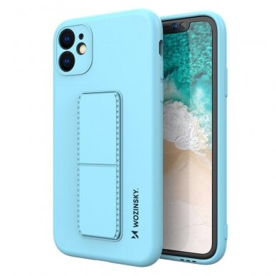 Lankstus Silikoninis Dėklas su Stovu Wozinsky Kickstand Case Samsung Galaxy A22 4G Šviesiai Mėlynas 1