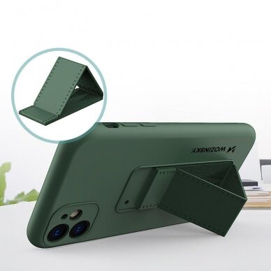 Lankstus Silikoninis Dėklas su Stovu Wozinsky Kickstand Case Samsung Galaxy A22 4G Tamsiai Žalias 2