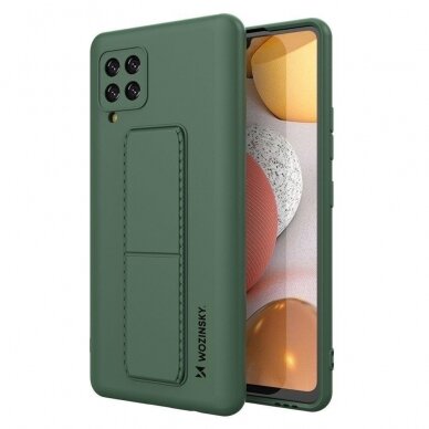 Lankstus Silikoninis Dėklas su Stovu Wozinsky Kickstand Case Samsung Galaxy A22 4G Tamsiai Žalias