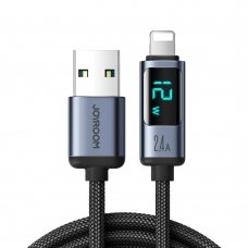 Lightning cable - USB A 2.4A 1.2m with LED display Joyroom S-AL012A16 - Juodas